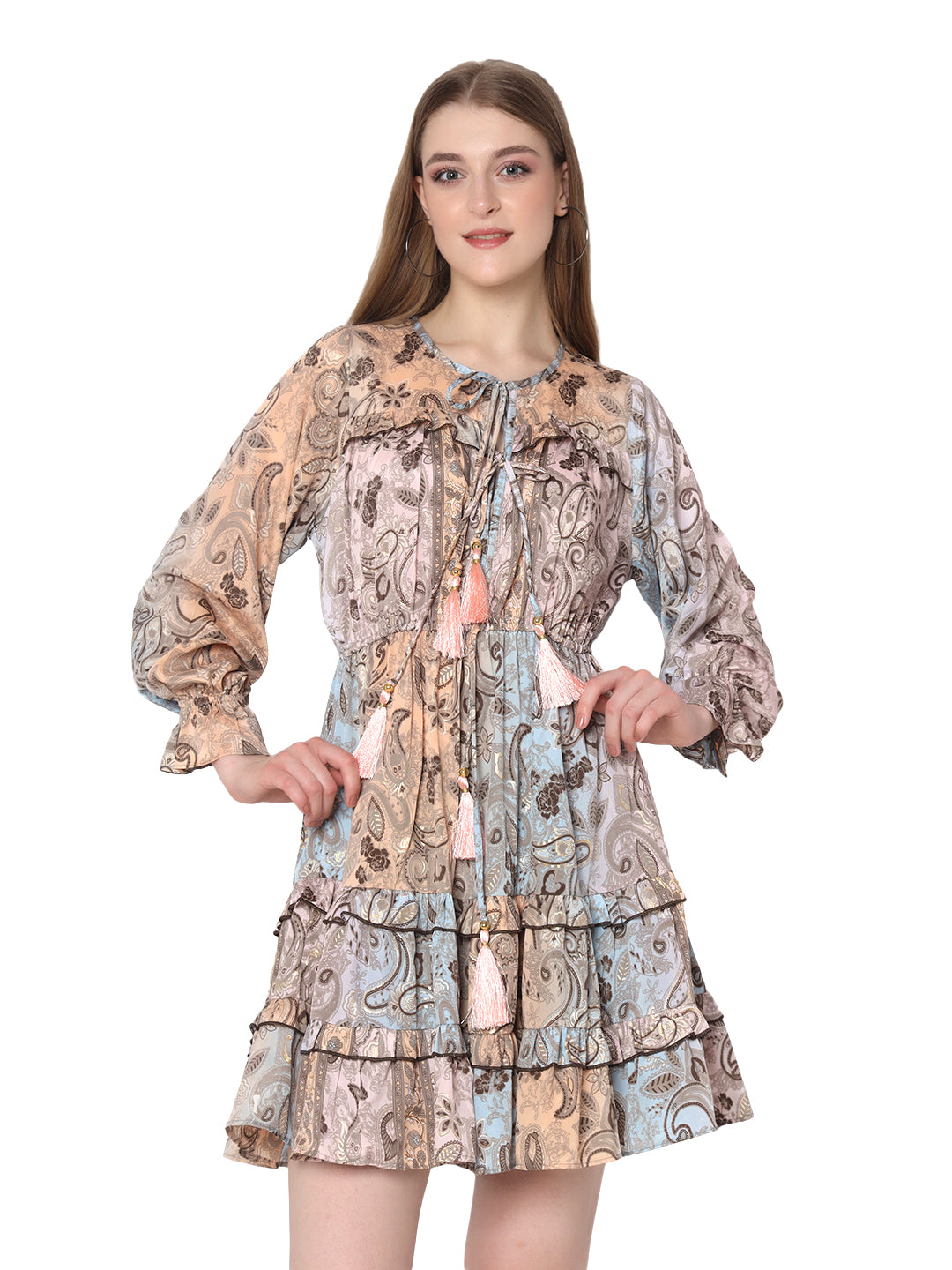 Boho Foil Printed Kasturi Silk Dress Manufacturer | Ibiza Beachwear