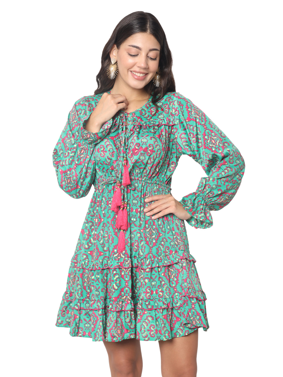 Boho Foil Printed Kasturi Silk Dress Manufacturer | Ibiza Beachwear