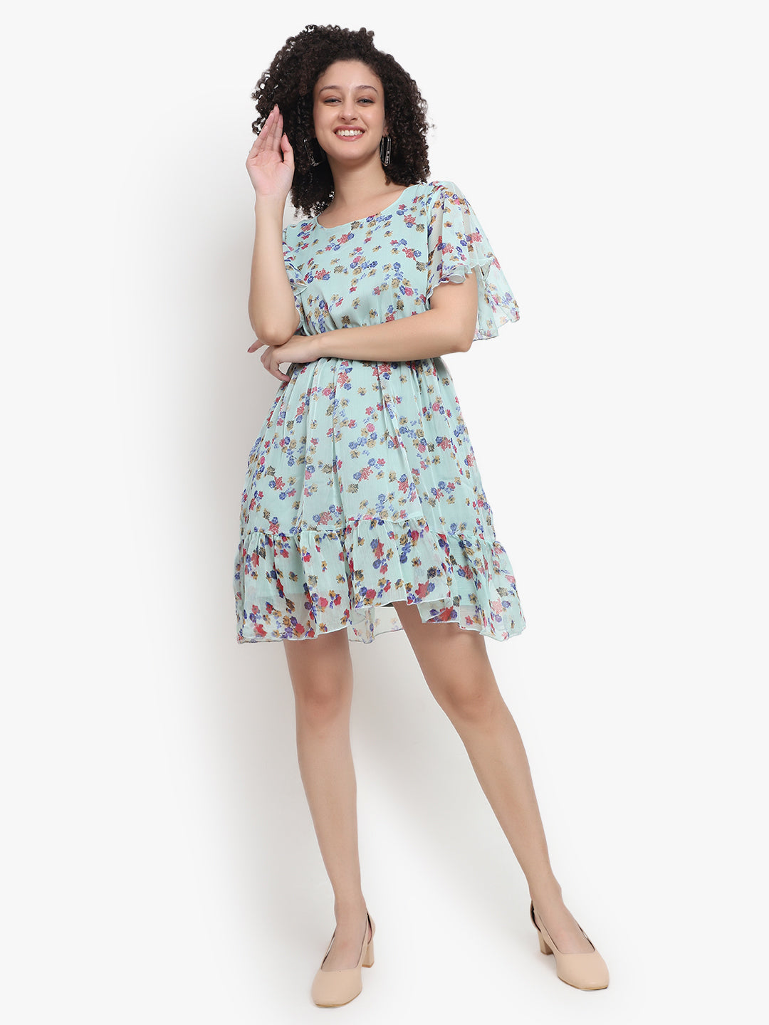 Floral Georgette Flare Dress Manufacturer & Exporter | OEM White Label - Olizzo Delhi