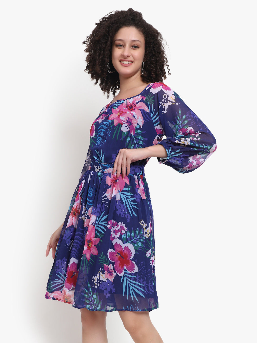 Printed Chiffon Short Dress