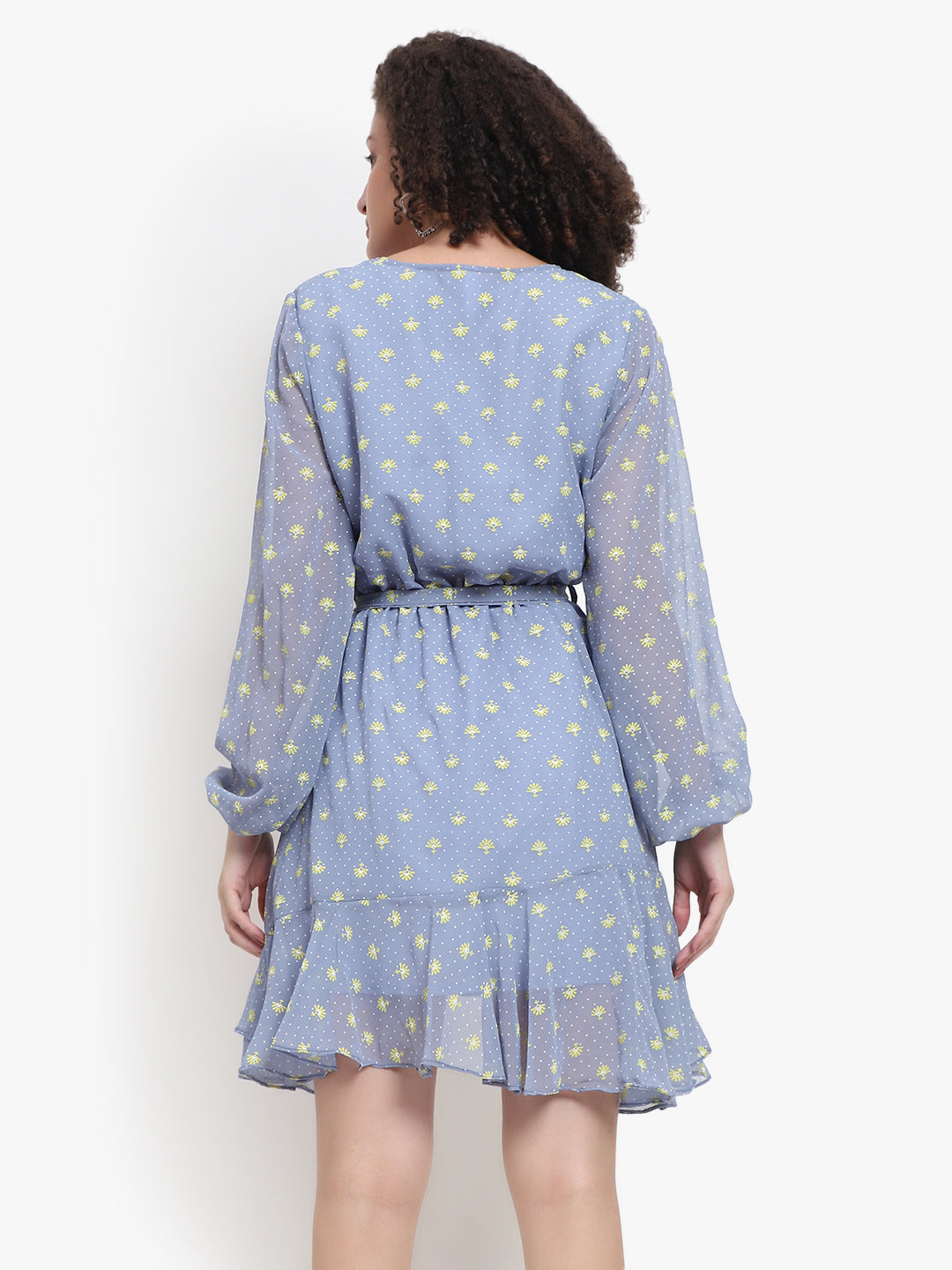 Cross Neck Georgette Short Dress with Full Sleeves | OEM & Exporter from Delhi - Olizzo