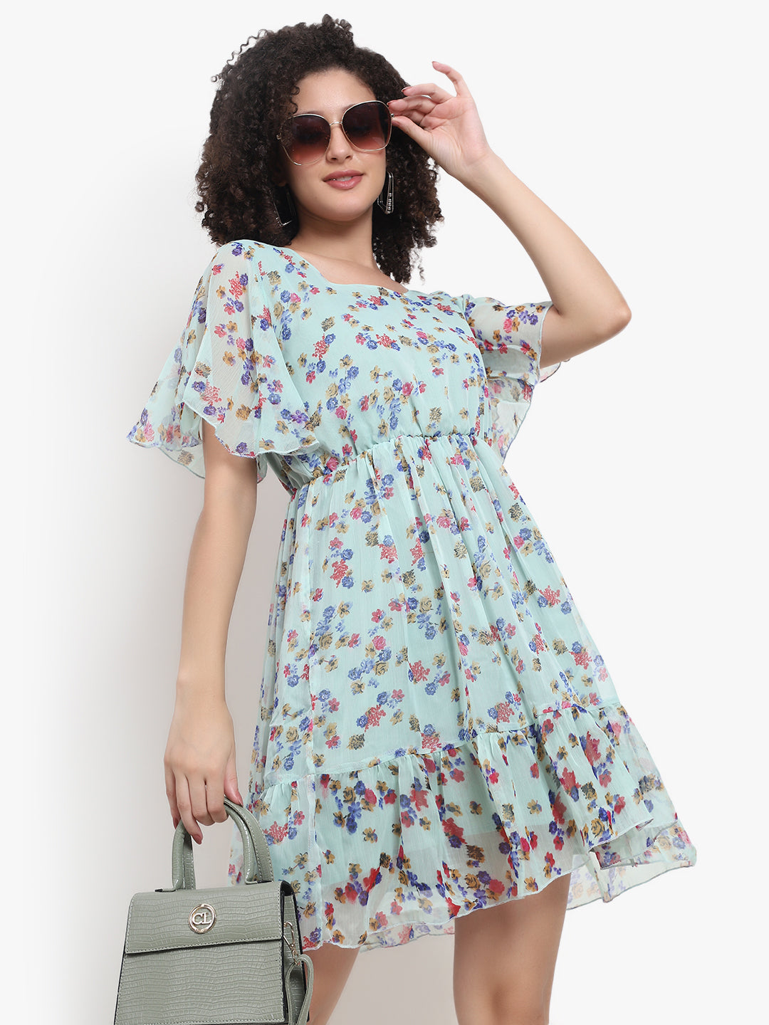 Floral Georgette Flare Dress Manufacturer & Exporter | OEM White Label - Olizzo Delhi