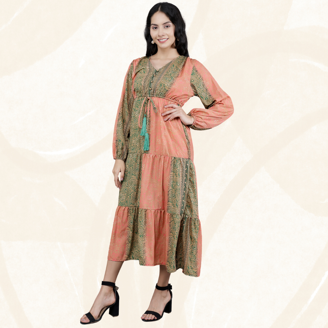 Boho Sun Dress in Poly Art Silk & Viscose – Summer Maxi by Olizzo