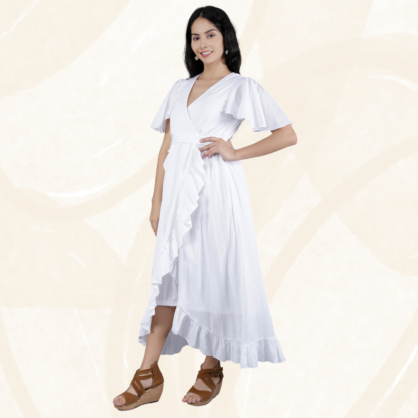 Poly Crepe Wrinkle Long Dress – Lightweight & Flowing | Olizzo