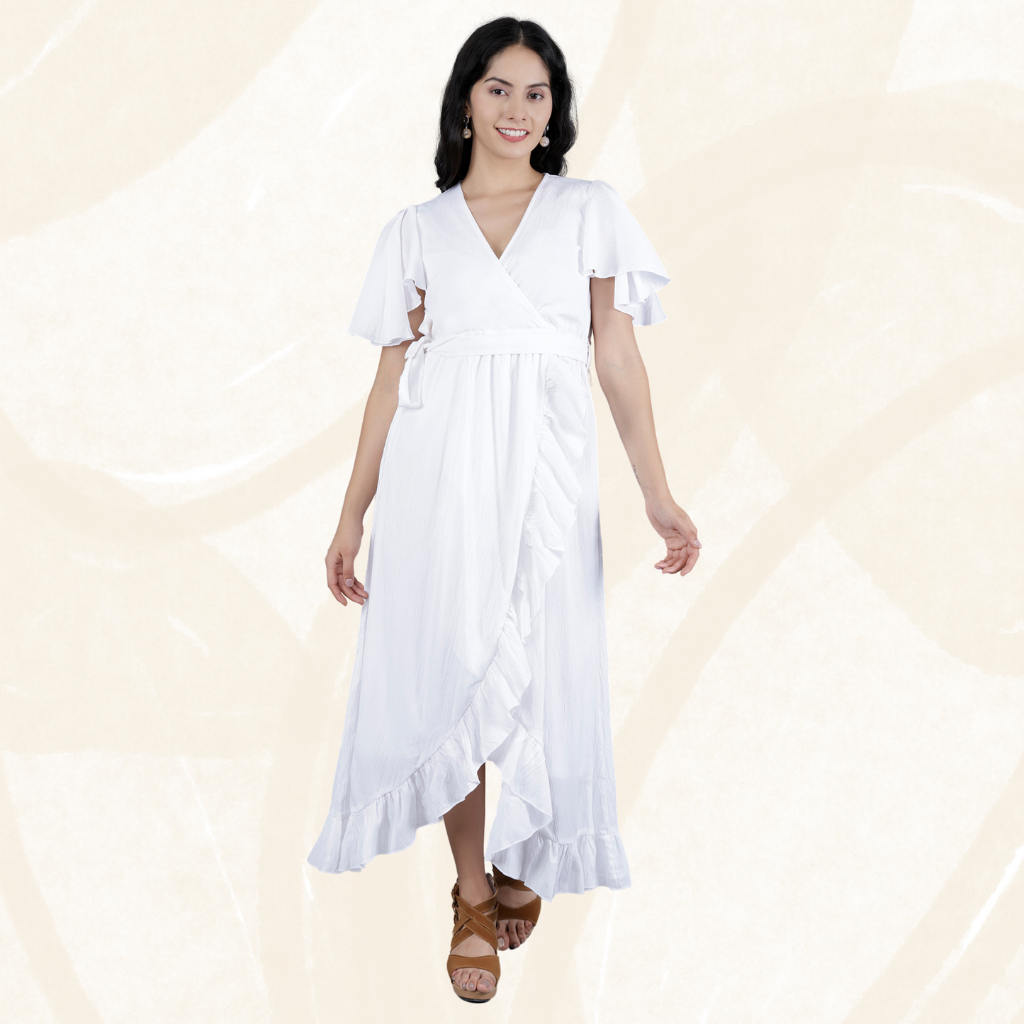 Poly Crepe Wrinkle Long Dress – Lightweight & Flowing | Olizzo