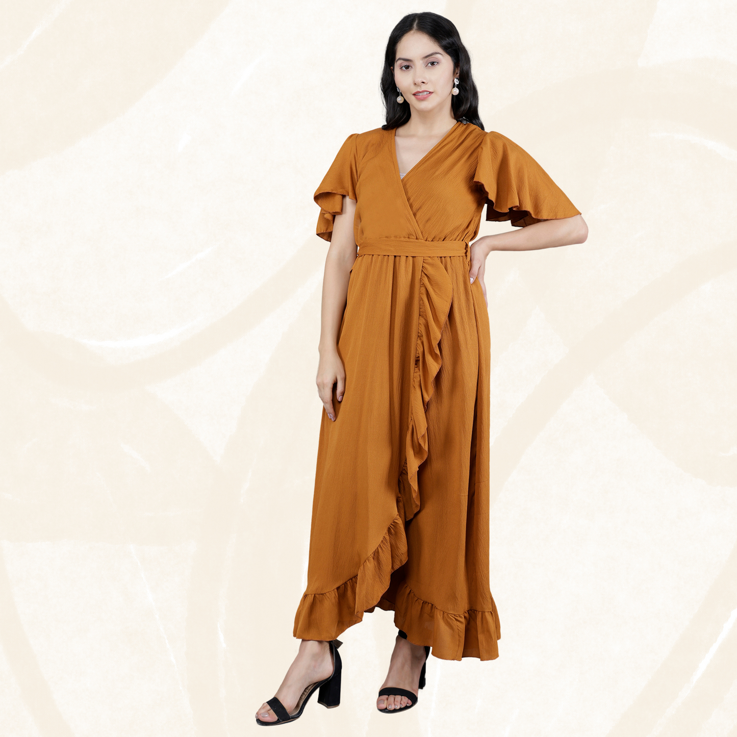 Poly Crepe Wrinkle Long Dress – Lightweight & Flowing | Olizzo