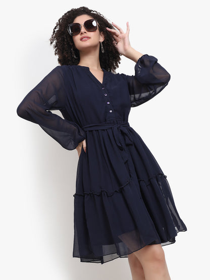 Button-Front Georgette Mini Dress