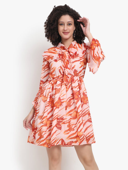 Printed Bow Tie Neck Dress Manufacturer & Exporter