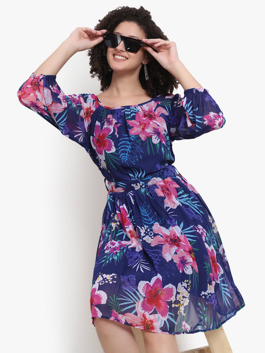 Printed Chiffon Short Dress