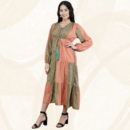Boho Sun Dress in Poly Art Silk & Viscose – Summer Maxi by Olizzo