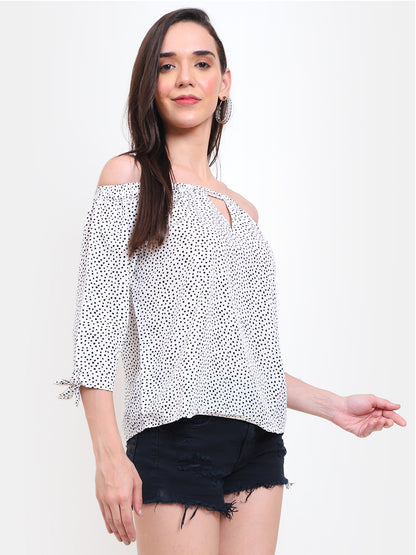 Polka Dot Off-Shoulder Top with Keyhole Design