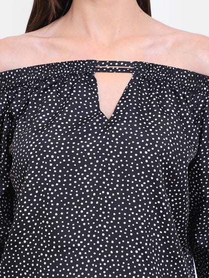 Polka Dot Off-Shoulder Top with Keyhole Design