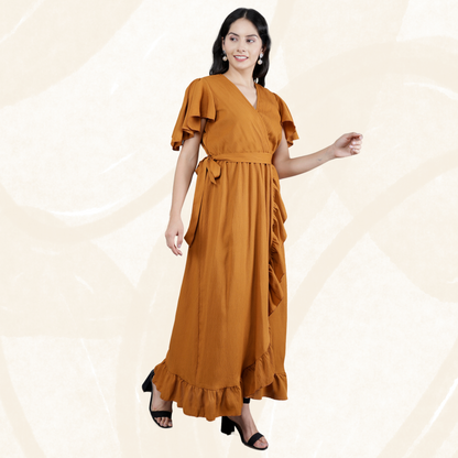 Poly Crepe Wrinkle Long Dress – Lightweight & Flowing | Olizzo