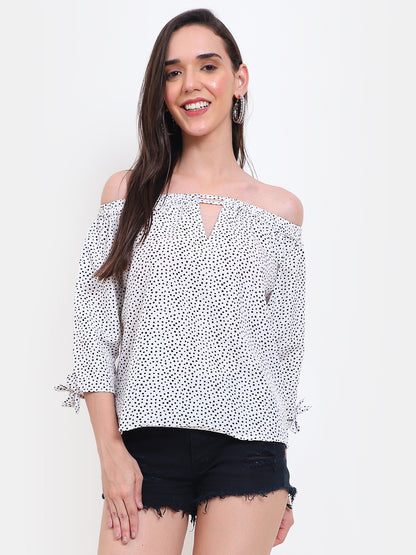 Polka Dot Off-Shoulder Top with Keyhole Design