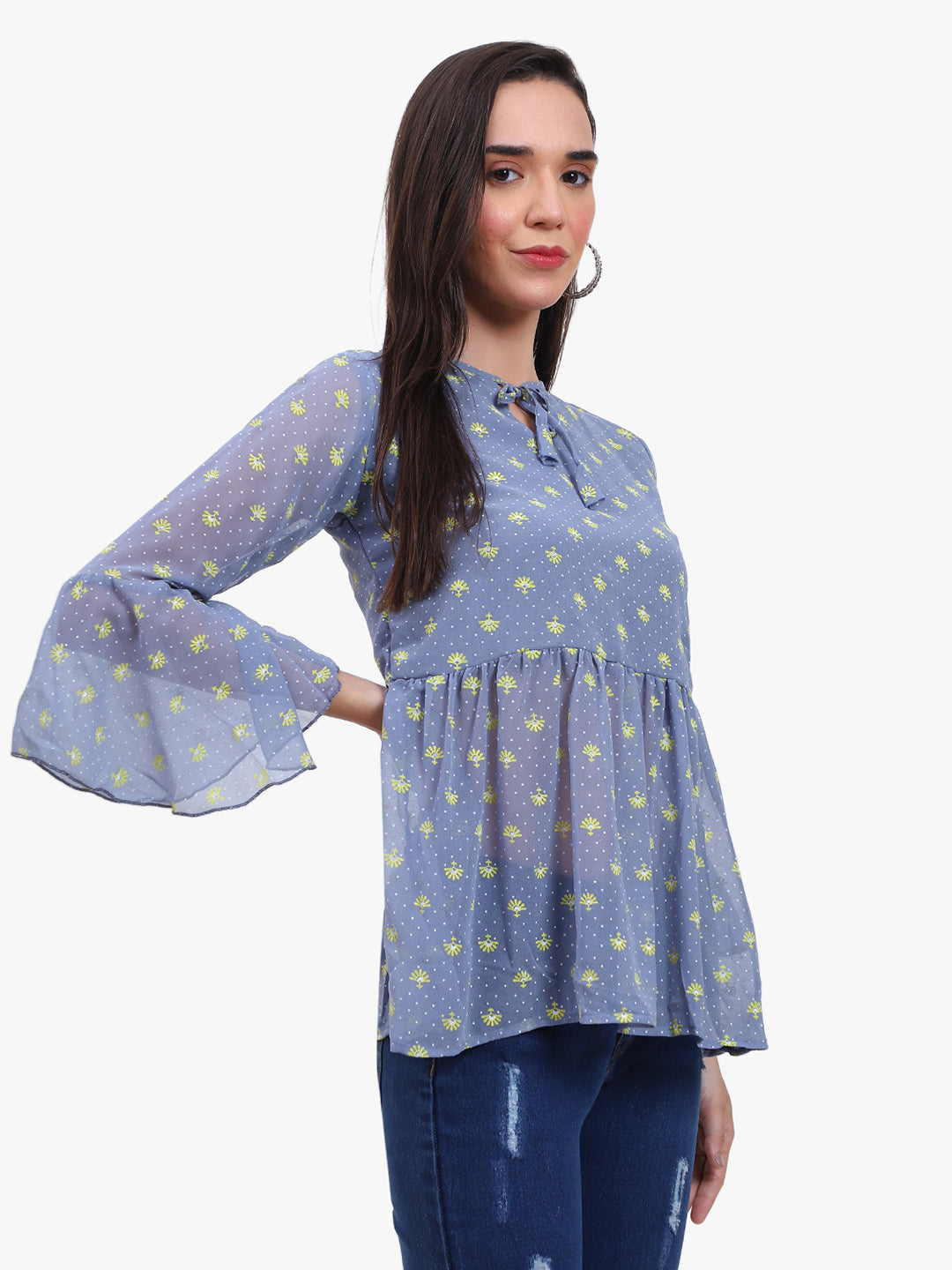 Georgette printed  Top with bell sleeves