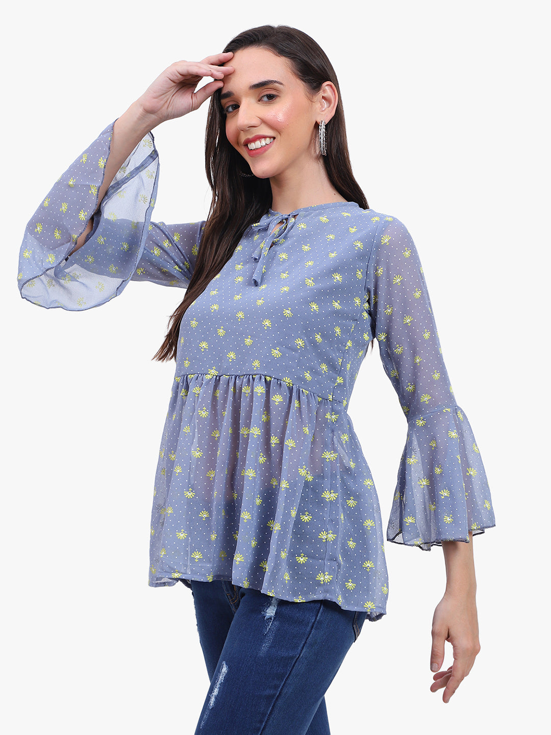 Georgette printed  Top with bell sleeves