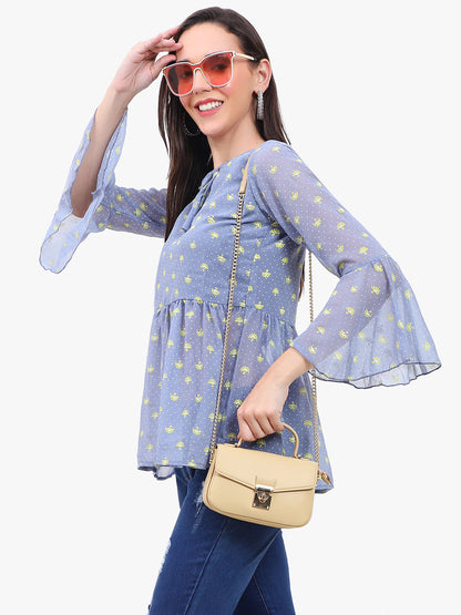 Georgette printed  Top with bell sleeves