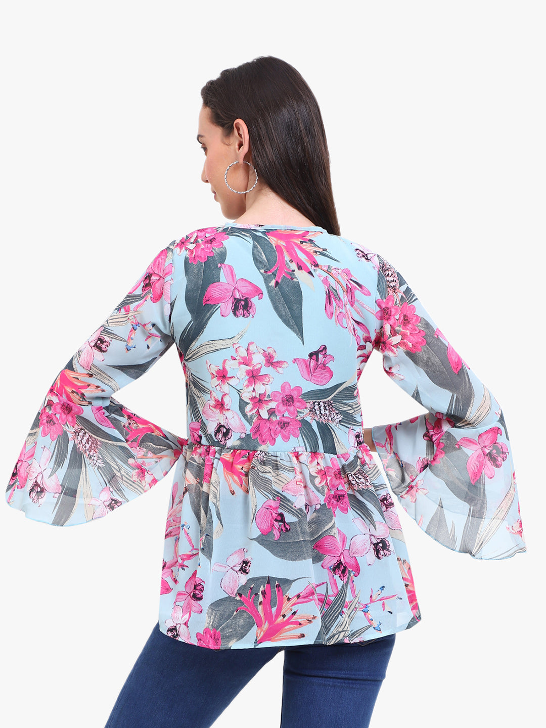 Georgette printed  Top with bell sleeves