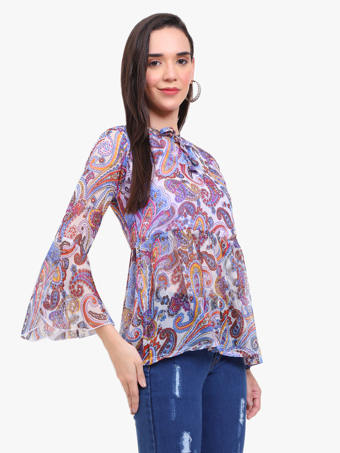 Georgette printed  Top with bell sleeves