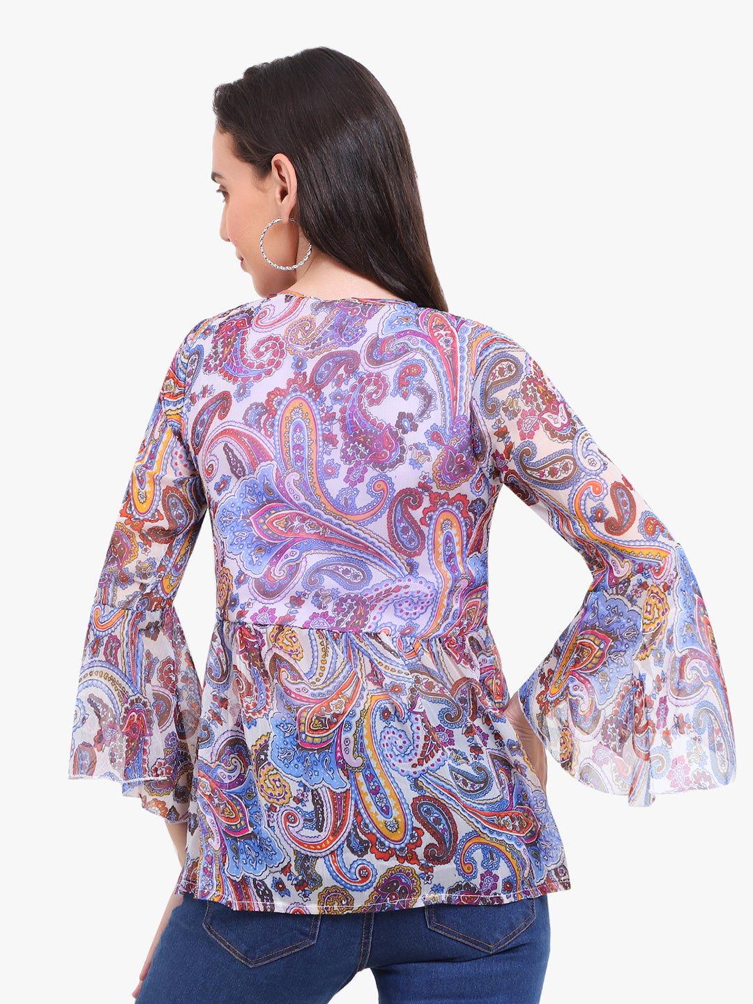 Georgette printed  Top with bell sleeves