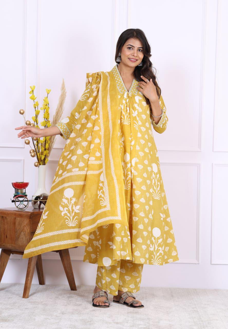 Sunshine Yellow Floral Anarkali Set