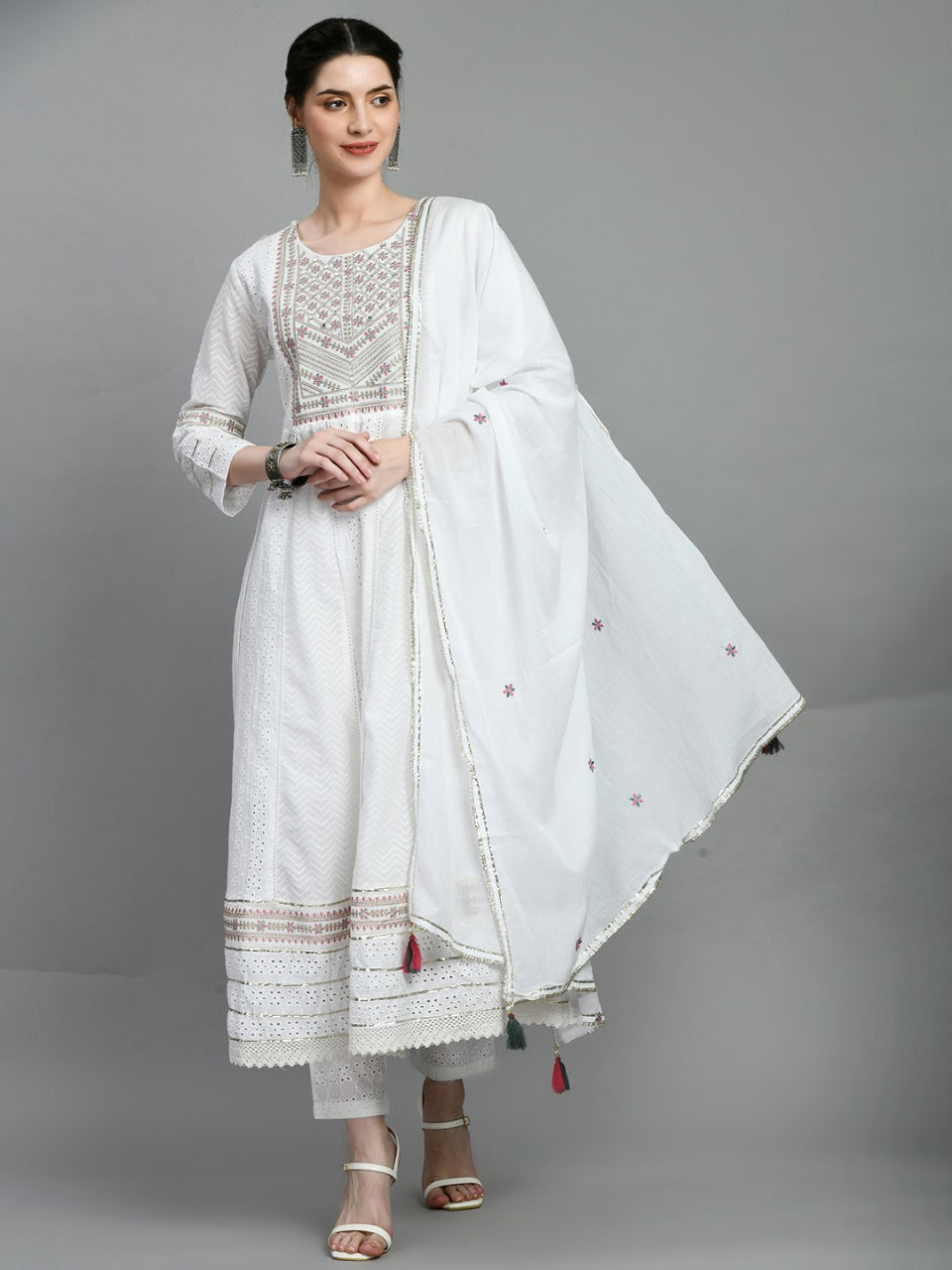 Ethereal White Embroidered Anarkali Set