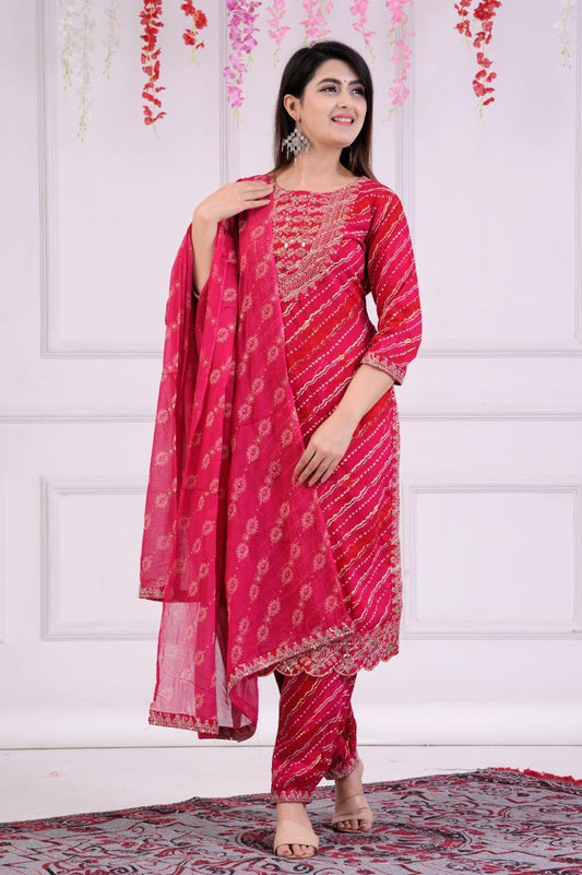 Festive Red Rayon Ensemble