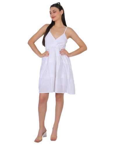 White Cotton Dress Manufacturer & Exporter | Schiffli Embroidery & Lace Work - Olizzo Delhi