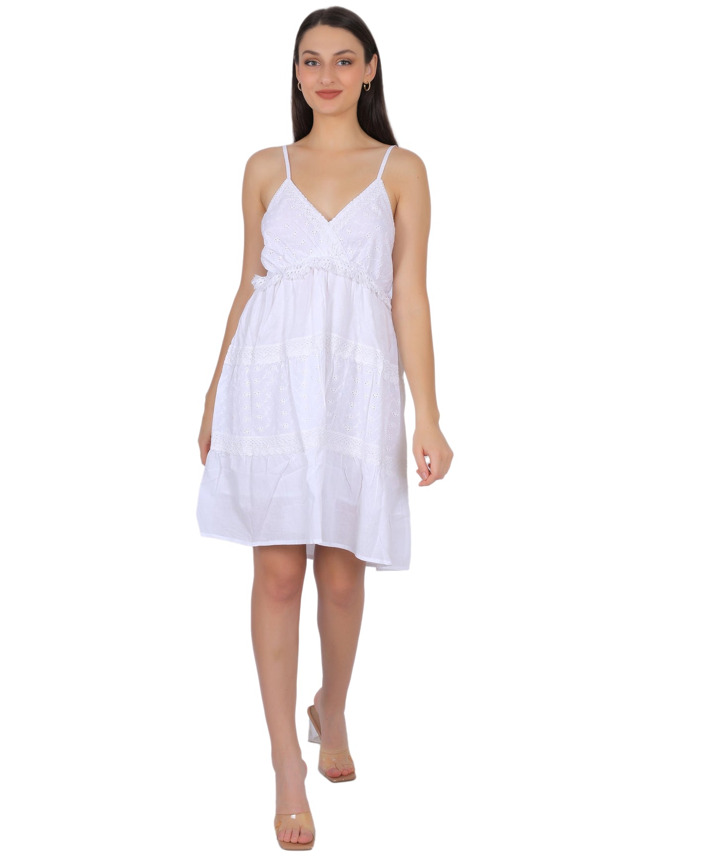 White Cotton Dress Manufacturer & Exporter | Schiffli Embroidery & Lace Work - Olizzo Delhi
